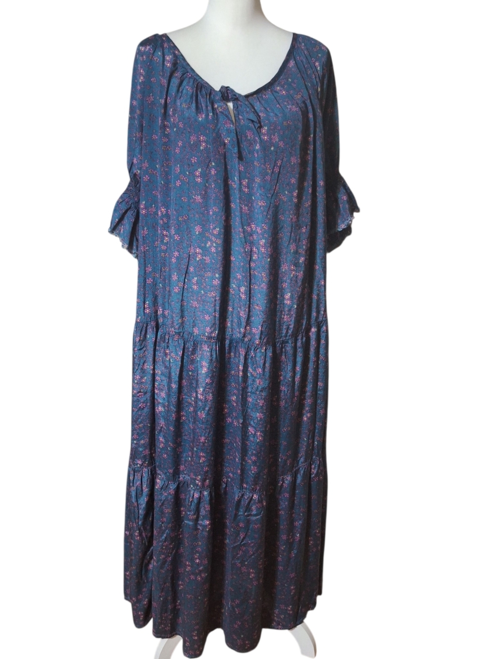 Natural Life Medium Ditsy Floral Cottagecore Boho Peasant Tiered Maxi Dress